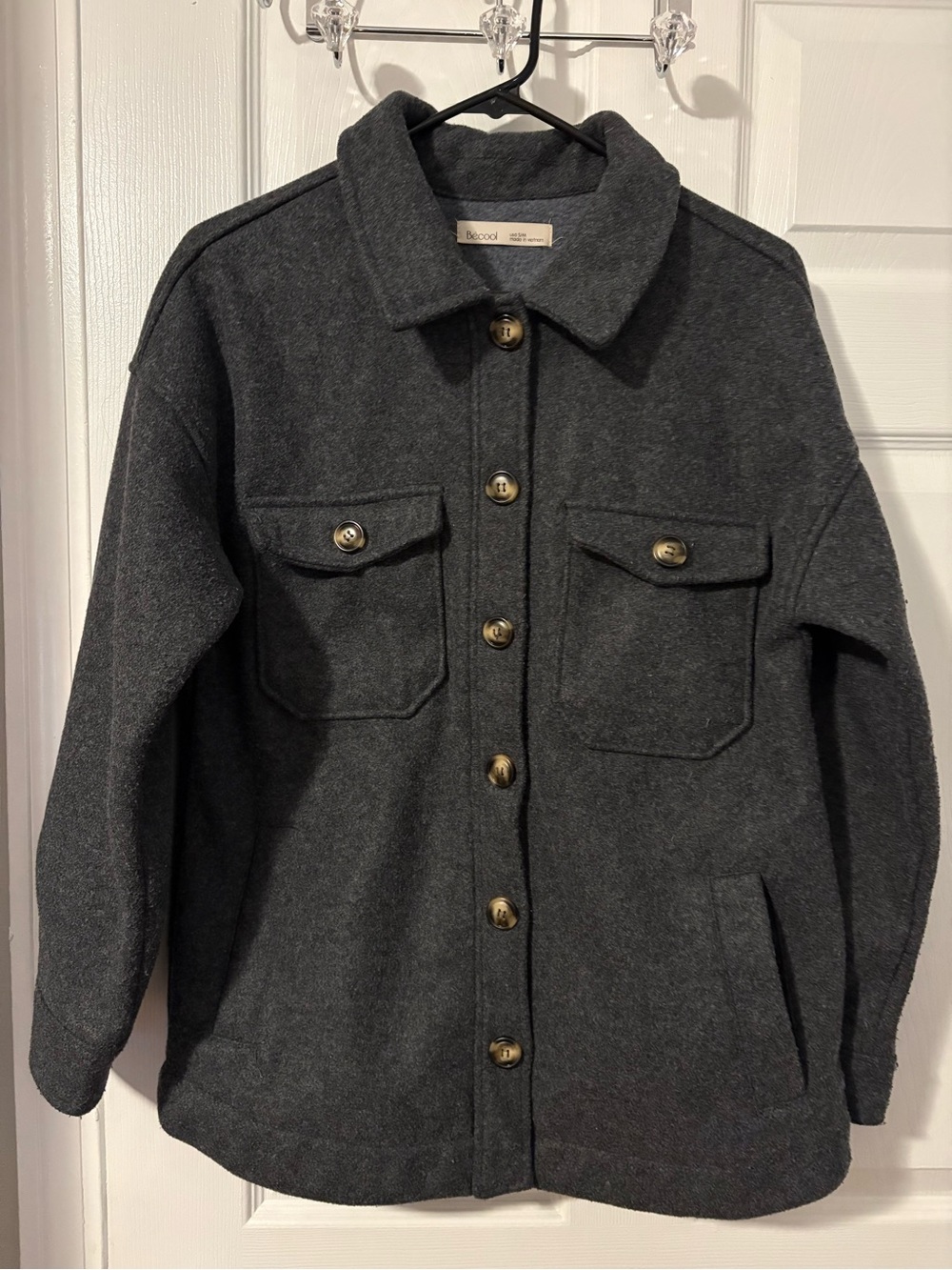 Be Cool Charcoal Wool-Blend Button-Up Shacket